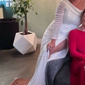 Mac Duggal - SEQUINED DROP SHOULDER FAUX WRAP GOWN size 12